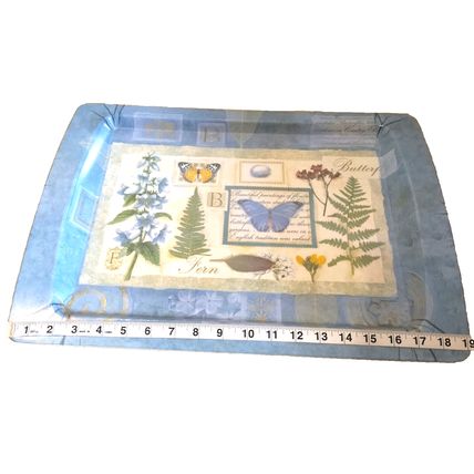 Melamine Serving Tray Blue Butterfly Flower Nature Collage Rectangle Shape