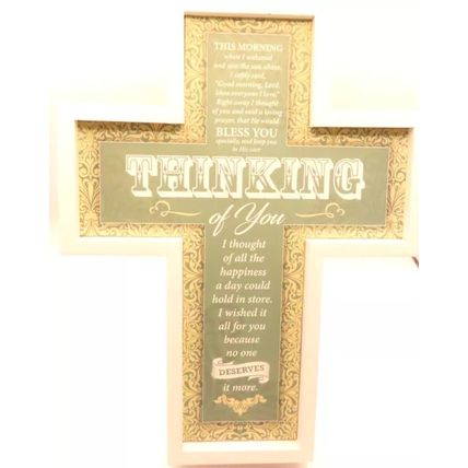 Thinking of You Cross Green Plaque Freestanding Wall Hanging 25 CM Gift Faith