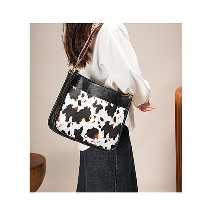 New Women's Bag Fashion Cow Pattern Shoulder Bag Black