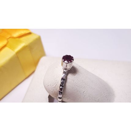 Estate 1/4ct Natural Round Ruby Sterling Silver gear design shank Ring #22201