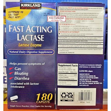 Kirkland Signature Fast Acting Lactase Enzyme Dairy Digestive 180 Caps (2 Boxes)