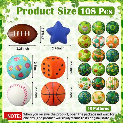 108 Pcs St. Patrick'S Day Stress Balls Bulk Shamrock Clover Green Sport Balls Sq