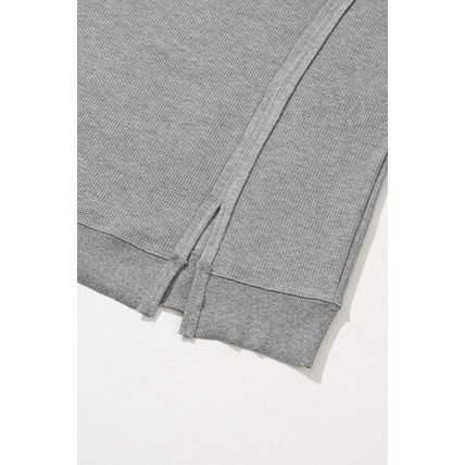Gray Waffle knit Bishop Sleeve Split Oversized Top