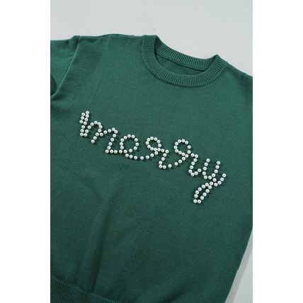 Blackish Green Pearl Beaded Merry Casual Sweater