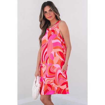 Rose Abstract Floral Print Sleeveless Shift Mini Dress