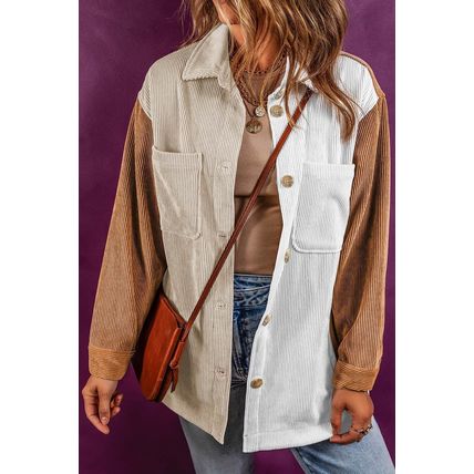 Multicolour Corduroy Colorblock Loose Shacket