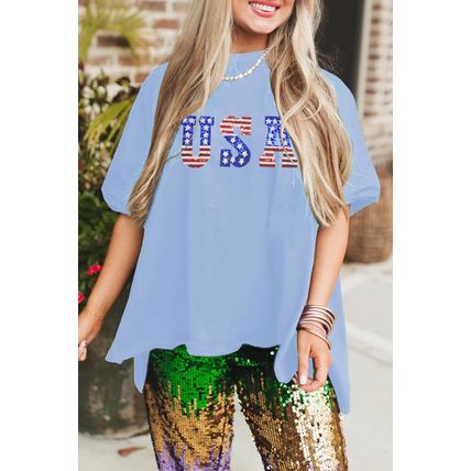 Myosotis USA Patched Drop Sleeve Crewneck T Shirt