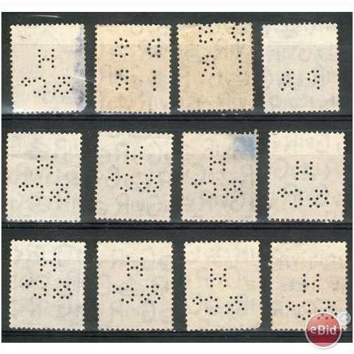 GB stamps 1937-47 KGV1 - 2&1/2d ultra SG466 perfins x12