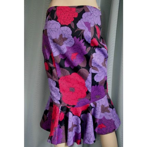 Karen Millen Bold Floral Skirt Size 10 UK New With Tag Black Red Purple