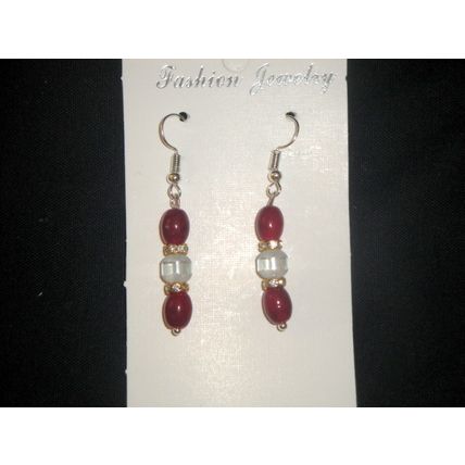 Slim elegant red claret & etched clear glass with crystal earrings