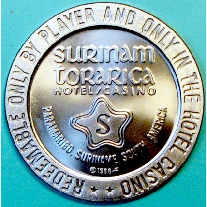 Surinam Torarica. $1 Casino Token. Suriname, S.A. 1966. D35.