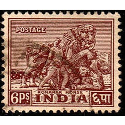 India 1949 Sculpture Konarak Horse 6Ps Used Stamp.