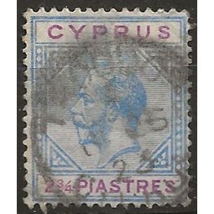 Cyprus 1922 SG94 2 1/2pi Blue & Purple Wmk MSCA Good+ Used . .