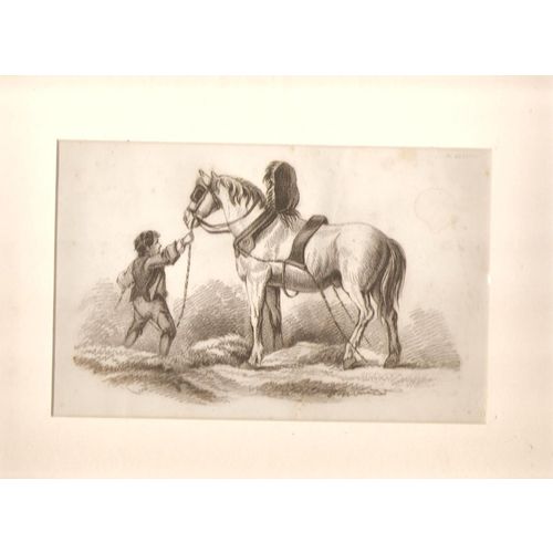 Print circa 1800 Gypsy boy watering horse