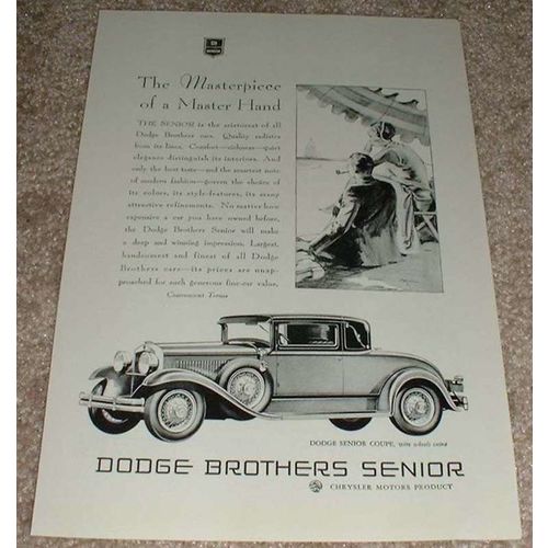 1929 Dodge Senior Coupe Car Ad, Masterpiece!!
