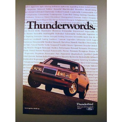 1985 Ford Thunderbird Car Ad - Thunderwords!