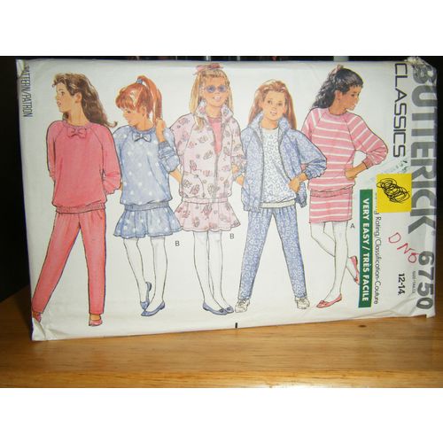 Butterick 6750 Girl's Jacket, Top, Skirt & Pants Pattern - Size 12 & 14