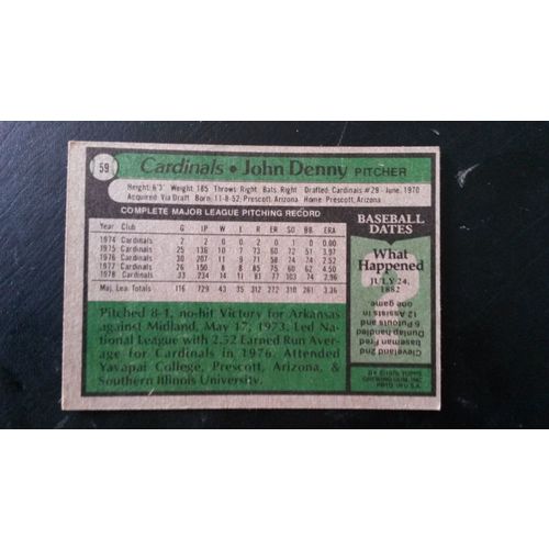 1979 Topps Card # 059 John Denny Very Good (3) St Louis Cardinals