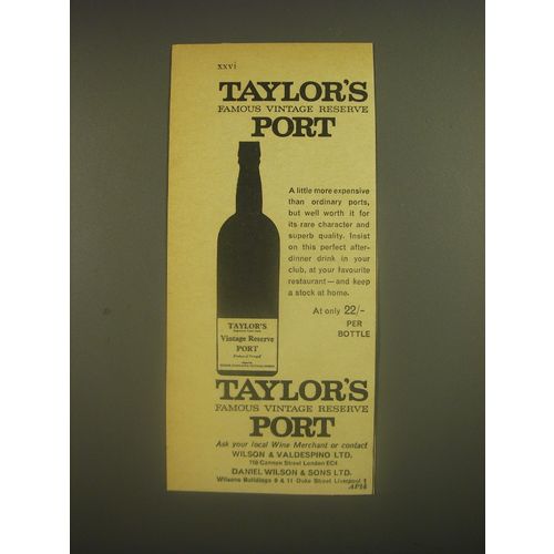 1962 Taylor's Famous Vintage Reserve Port Advertisement