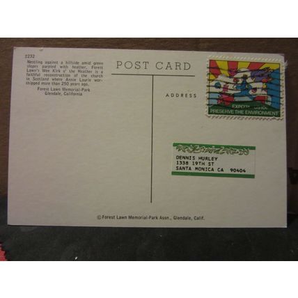 SCOTTISH CHURCH, FOREST LAWN MEMORIAL-PARK, GLENDAL, CALIFORNIA, used postcard =