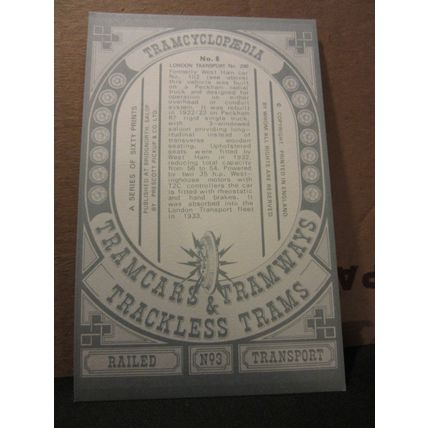 LONDON TRANSPORT no 290 reproduction card no 8 TRAMCYCLOPEDIA set tram =