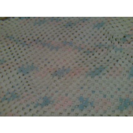 Hand made crochet throw white with pink and blue small