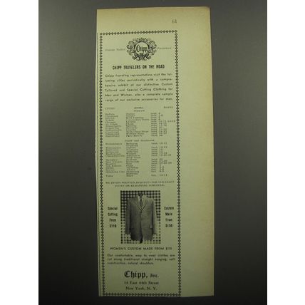 1951 Chipp Clothing Ad - Chipp Travelers on the road