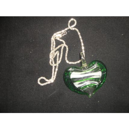 Beautiful handmade green & white heart pendant on free necklace