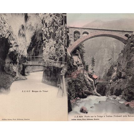 Ponts Sur Le Triege Gorges De Trient Switzerland 2x Antique Postcard s