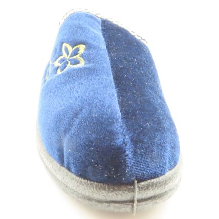 Ladies Mules Slippers Blue with Gold Trim & Flower Detail Wedge Heel Size 4
