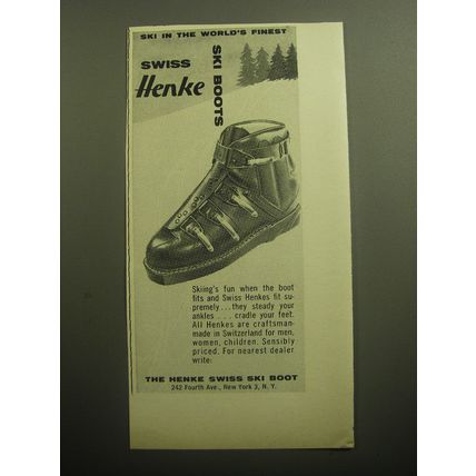 1958 Henke Swiss Ski Boots Advertisement - Ski in the world's finest
