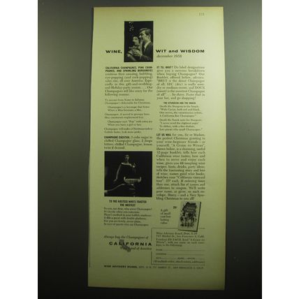 1958 California Wine Advisory Board Ad - Wine, Wit and Wisdom December 1958