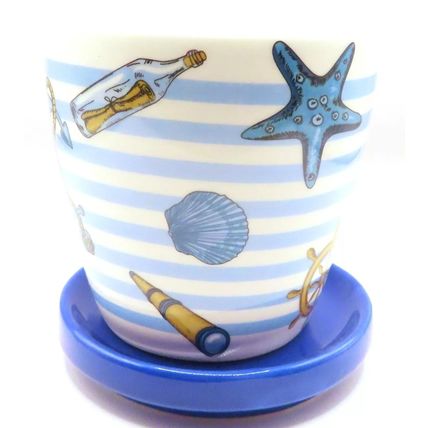Beach Theme Mug Fine China Blue & White Stripes 9 CM Tableware Ceramic Gift