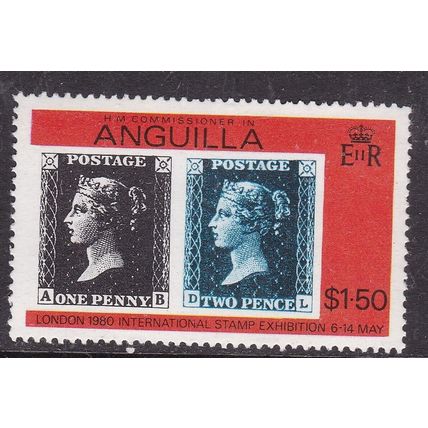 Anguila 1979 Penny Black and 2d Blue $1.50 Mint Never Hung SG 385 VGC
