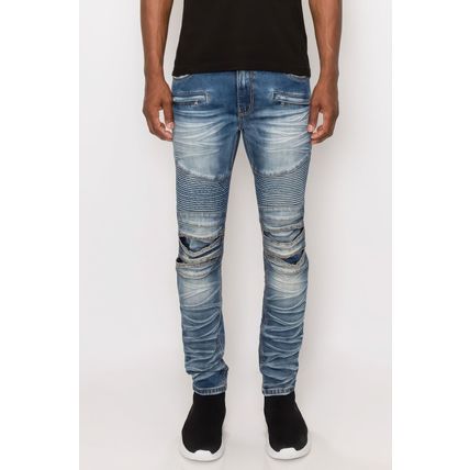 Men Creased Biker Denim Jeans
