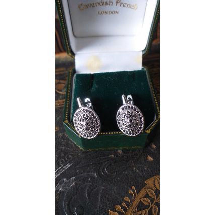 Vintage 1950-s Sterling Silver 925 Small Sapphires Earrings - 3.93 g Hallmarked.