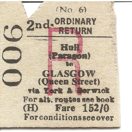 B.R.B. Edmondson Ticket - Hull Paragon to Glasgow Queen Street