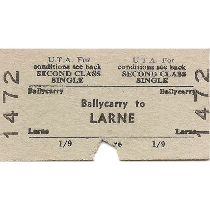 U.T.A. Edmondson Ticket - Ballyclarry to Larne