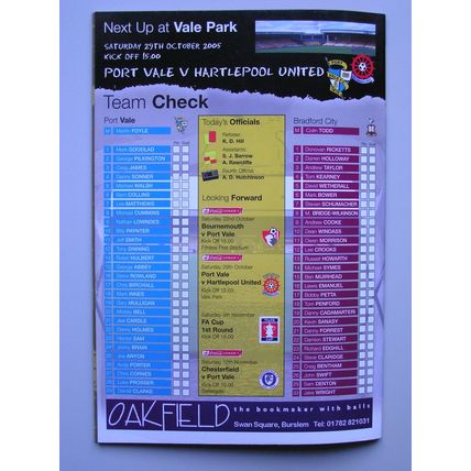 PORT VALE v BRADFORD CITY League 1 15/10/2005