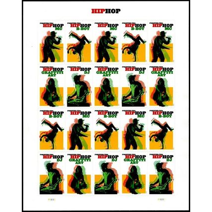 Hip Hop Sheet of 20 Current Rate Stamps Scott 5480-84