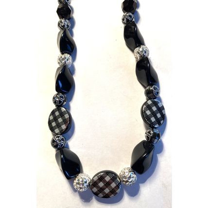 Black Plaid Necklace #3282 - 17"