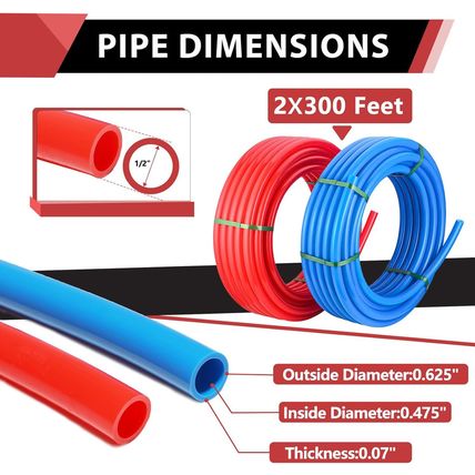 EFIELD Pex-B Pipe/Tubing (NSF Certified) Blue & Red 1/2 Inch 2X 300 Ft Rolls 600