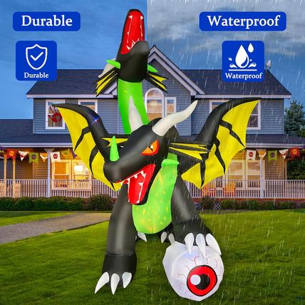 SEASONBLOW 8.5 Ft Long Halloween Inflatable Giant Twin-Headed Dragon with Eyebal
