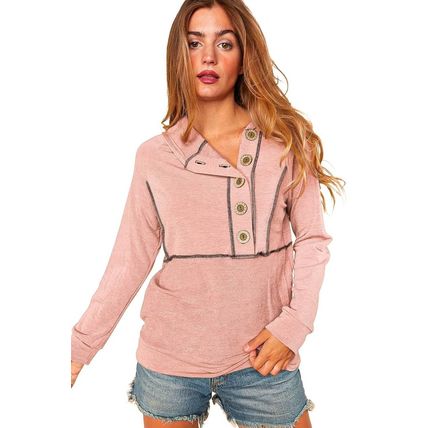 Pink Buttons Front Princess Line Out Seam Hoodie