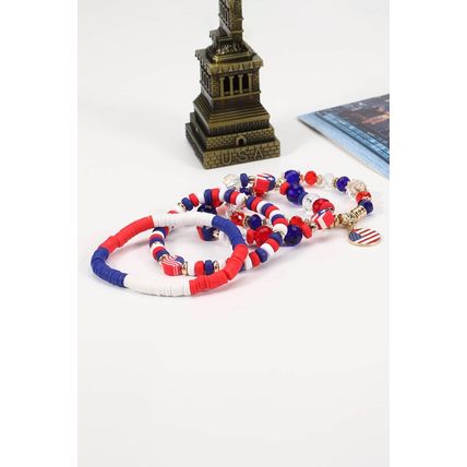 Fiery Red Flag Day Beaded Multilayered Bracelet