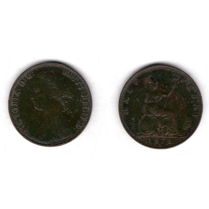 Great Britain. Victoria. Halfpenny 1874H. dy21576