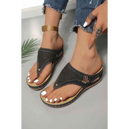 Black Hollow Out Clip Toe Wedge Slippers