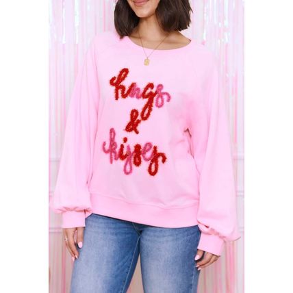Pink Hugs and Kisses Pop Up Embroidered Raglan Sleeve Sweatshirt