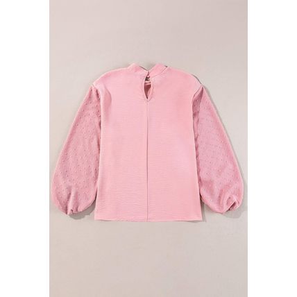 Gossamer Pink Swiss Dot Balloon Sleeve Loose Blouse