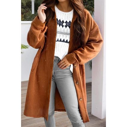Gold Flame Textured Collared Drop Shoulder Buttoned Front Duster Coat